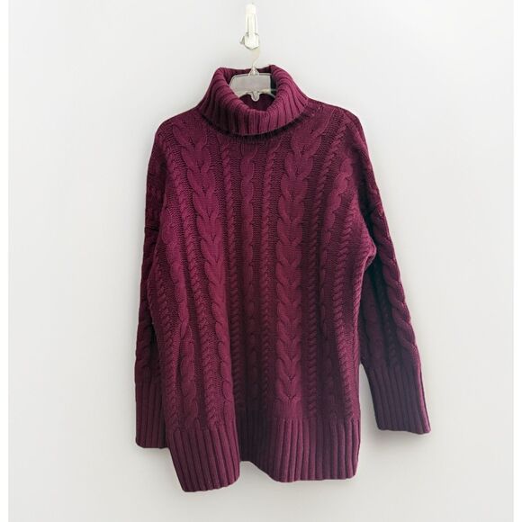 Banana Republic Chunky Cable Knit Merino Wool Cashmere Sweater Turtleneck Large - Picture 4 of 13